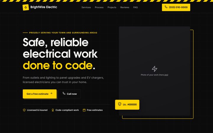 Electrician website template preview