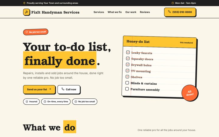 Handyman website template preview