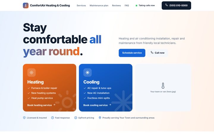 HVAC website template preview